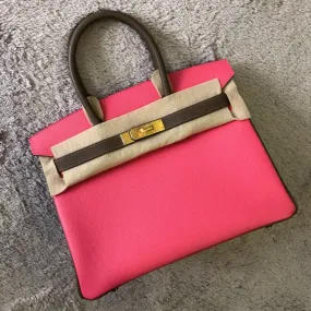 Hermès Birkin HSS 30 Rose Azalee/Etoupe Epsom Brushed Gold Hardware BGHW