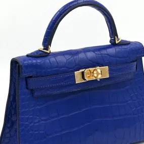 Hermès Kelly 20 Bleu Electrique Sellier Alligator Mississippi Matte Gold Hardware GHW