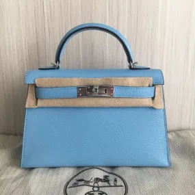 Hermès Kelly 20 Celeste Sellier Chevre Mysore Palladium Hardware PHW