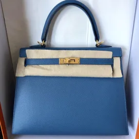 Hermès Kelly 25 Bleu Azur Sellier Epsom Gold Hardware GHW