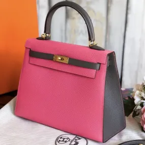 Hermès Kelly HSS 25 Rose Azalee/Gris Etain Epsom Gold Hardware GHW