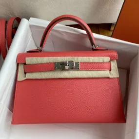 Hermès Kelly Limited Edition 20 Rose Jaipur/Rouge Vif Verso Epsom Palladium Hardware PHW