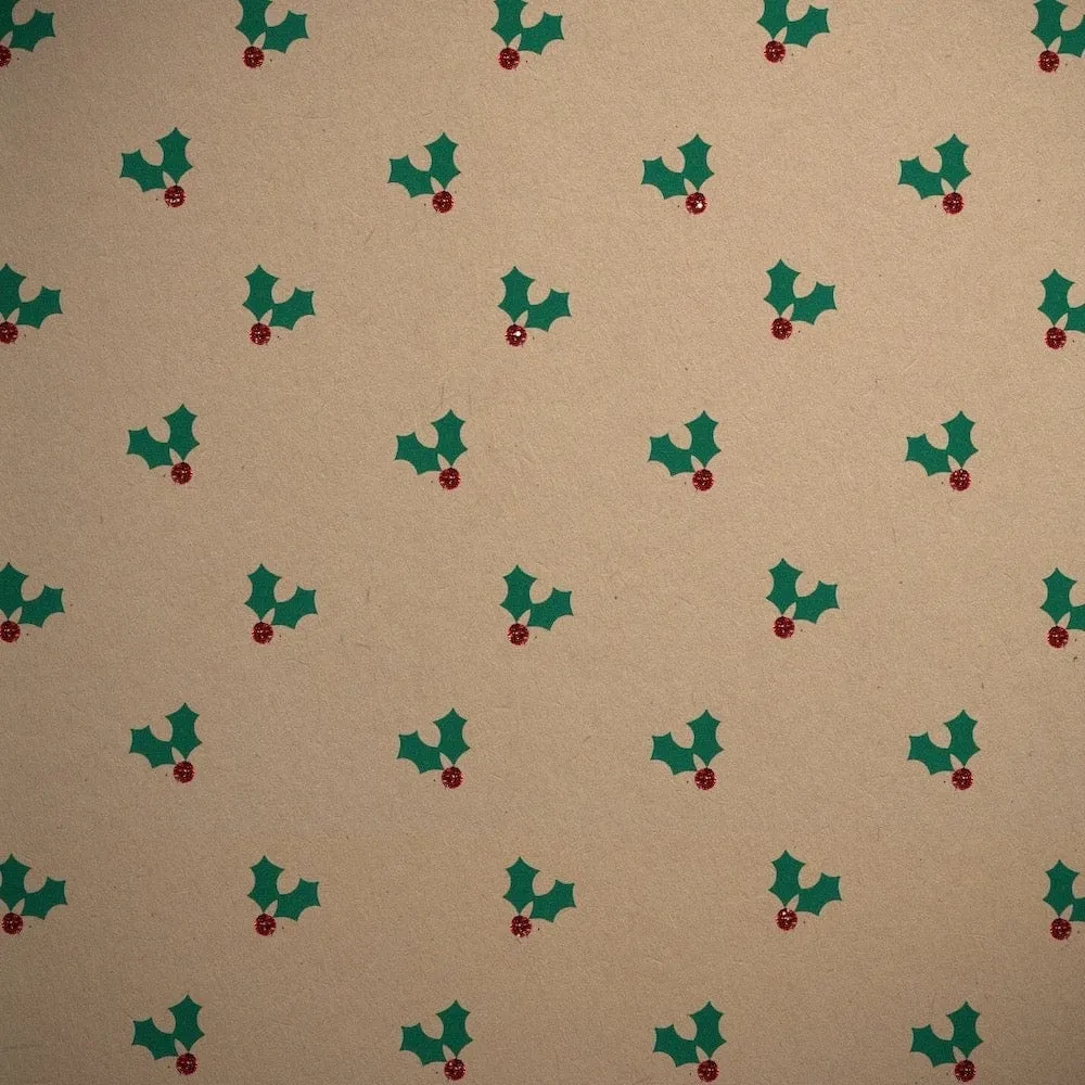 Holly Bioglitter FSC Wrapping Paper Sheet