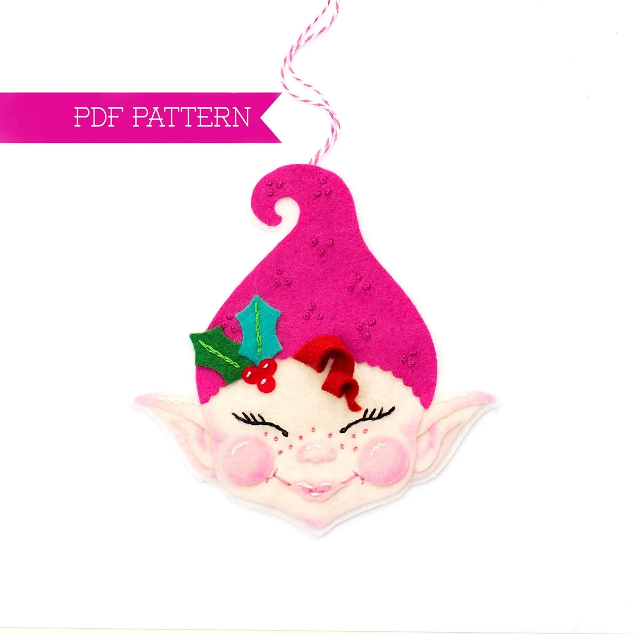 Holly Elf Wool Felt Ornament PDF Pattern