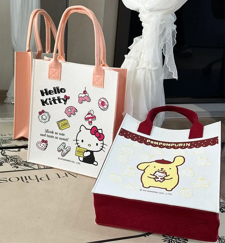 Japanese Cartoon Sanrio with Friends Light Felt Hand Bag | Hello Kitty Kuromi Cinnamoroll Pompompurin Hangyodon -  Kawaii Daily