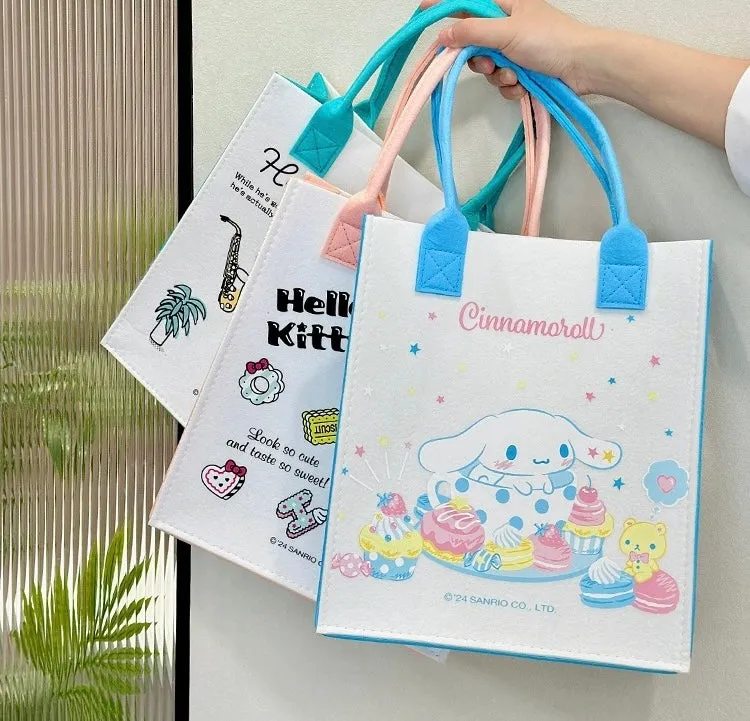 Japanese Cartoon Sanrio with Friends Light Felt Hand Bag | Hello Kitty Kuromi Cinnamoroll Pompompurin Hangyodon -  Kawaii Daily