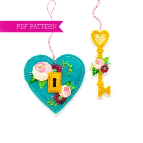 Key To Your Heart Wool Felt Ornament PDF Pattern