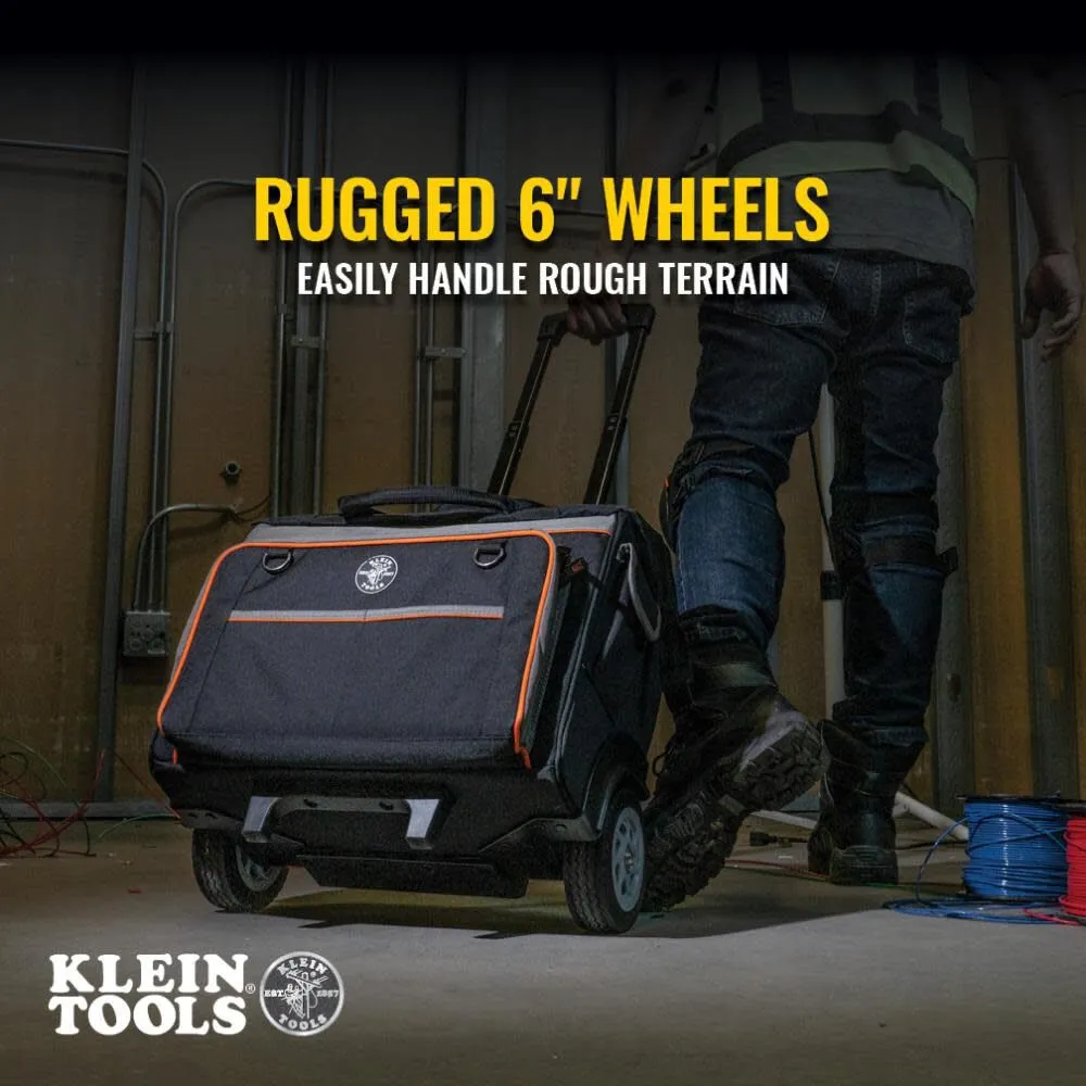 Klein Tools 55452RTB Tool Bag, Water Resistant Tool Storage Organizer Rolls on Rugged 6-Inch Wheels, 24 Pockets, Load Tested to 200-Pound