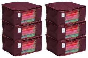 Kuber Industries Clothes Organizer For Wardrobe (Pack of 6) - Storage Organizer For Saree | Shirts | Salwaar Suit | Lehenga - Dress Organizer For Wardrobe - Saree Covers With Zip (Maroon)