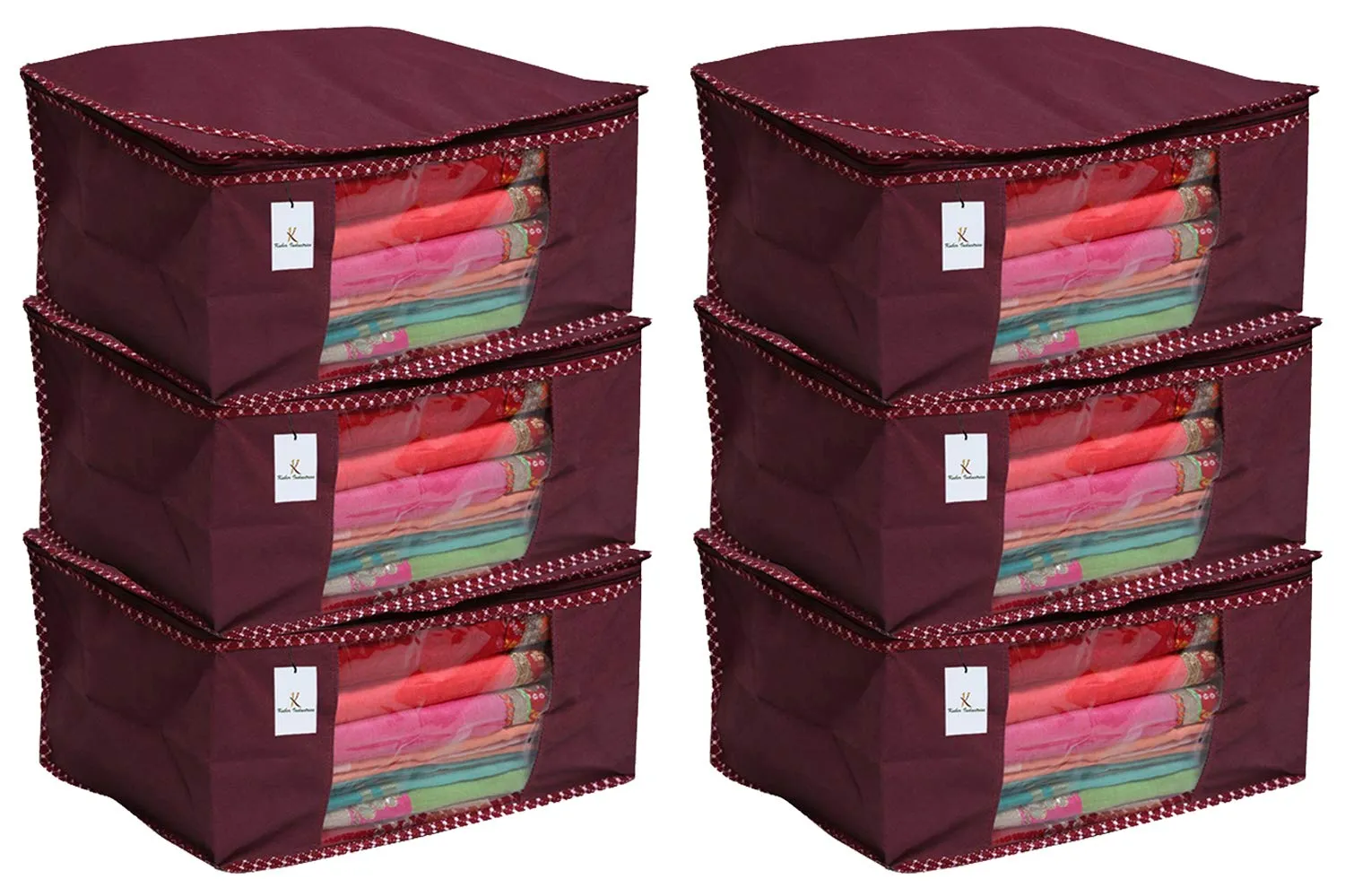 Kuber Industries Clothes Organizer For Wardrobe (Pack of 6) - Storage Organizer For Saree | Shirts | Salwaar Suit | Lehenga - Dress Organizer For Wardrobe - Saree Covers With Zip (Maroon)