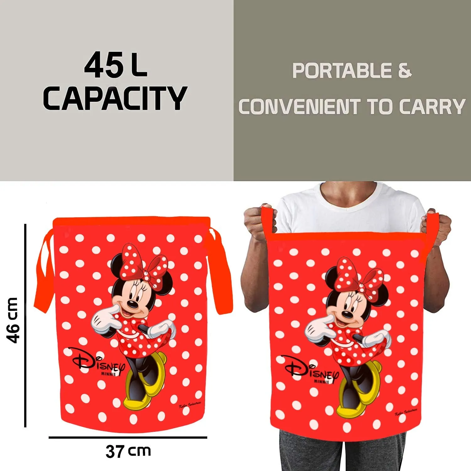 Kuber Industries Disney Print 2 Pieces Waterproof Canvas Laundry Bag, Toy Storage, Laundry Basket Organizer 45 L (Black & Red) CTKTC045426