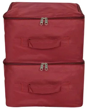 Kuber Industries Small Size Multi-Purpose Water Resistant Foldable Storage Bag with Zipper Closure And Strong Handle-Pack of 2 (Maroon)-HS_38_KUBMART21324