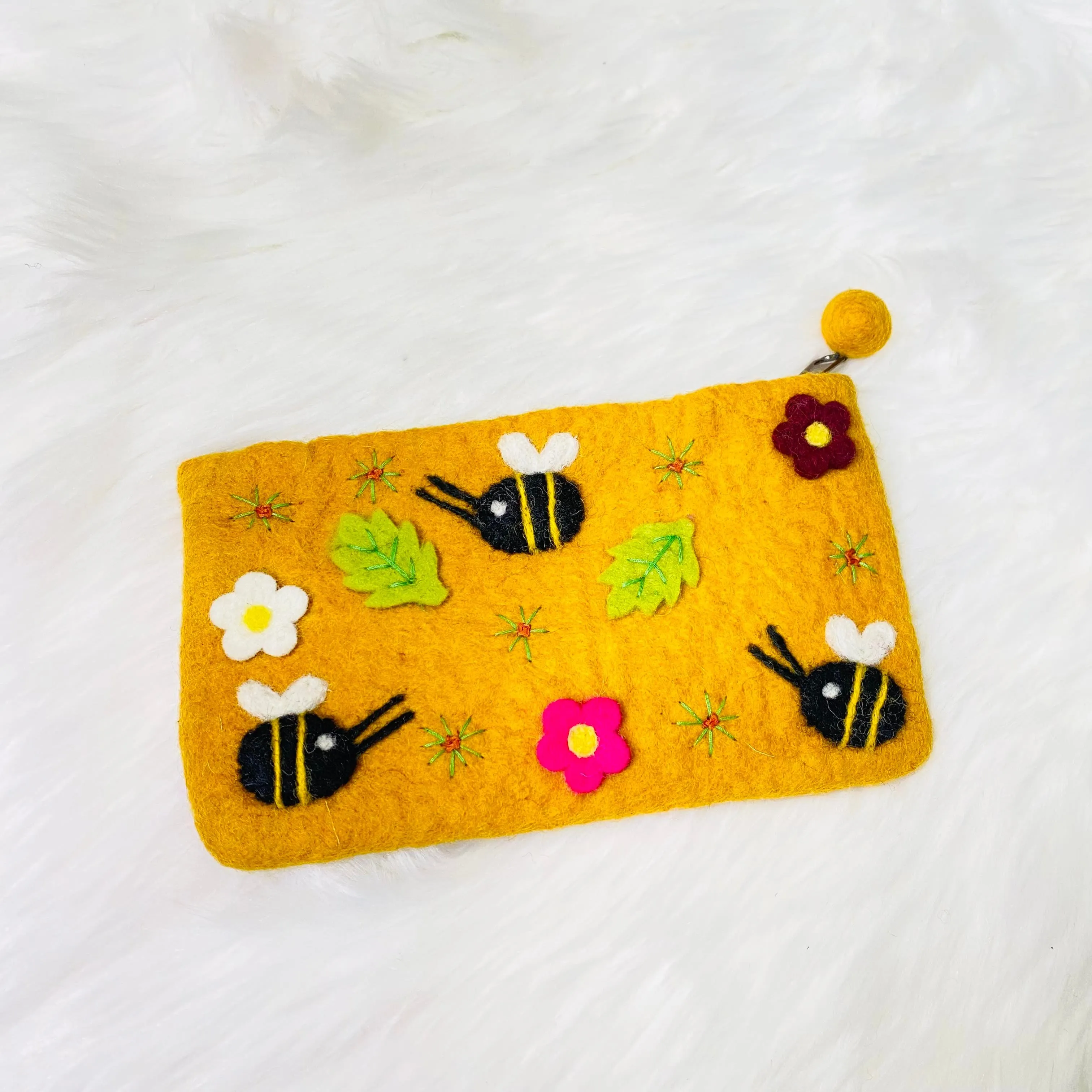 Lady Bug Engraved Long Felted Purse