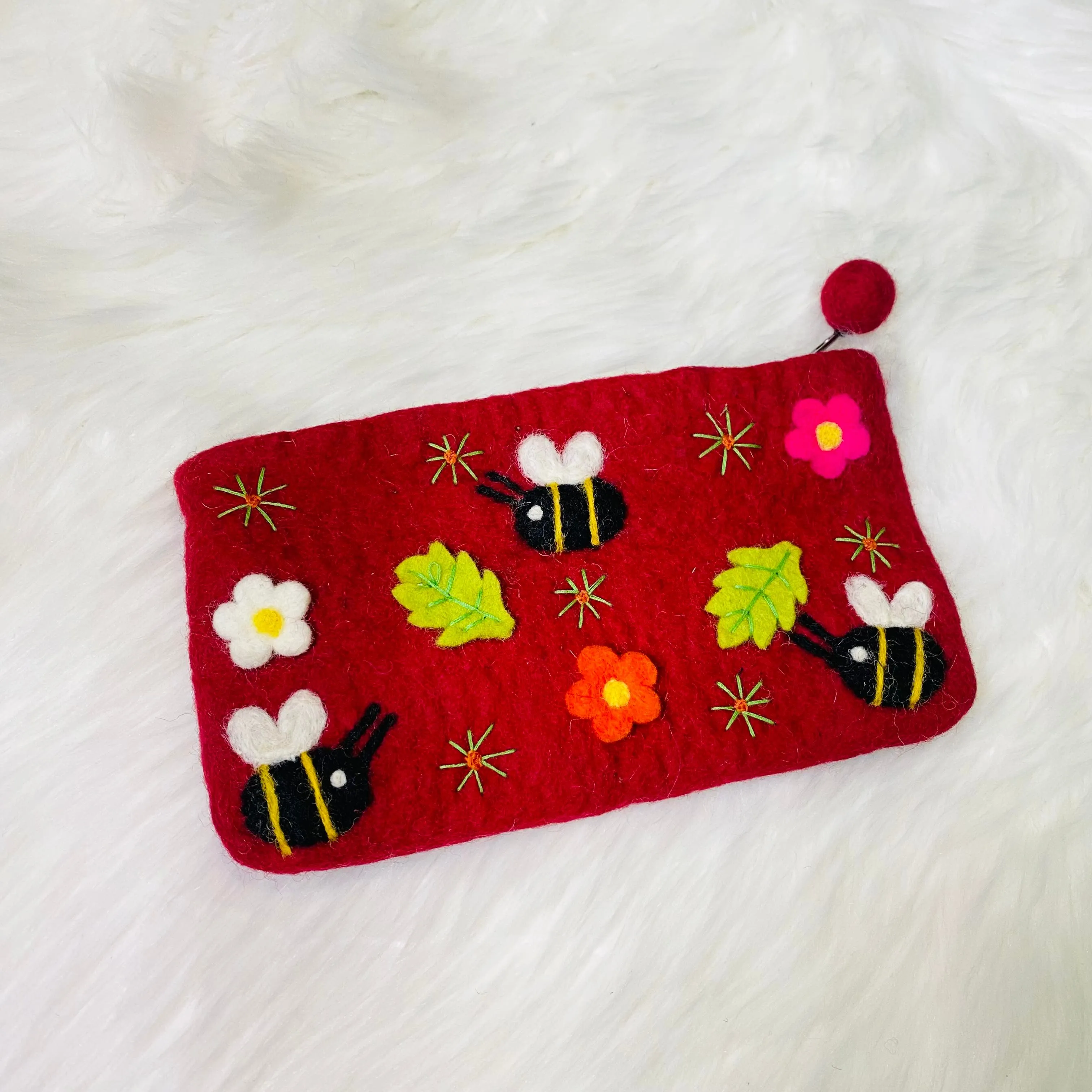 Lady Bug Engraved Long Felted Purse