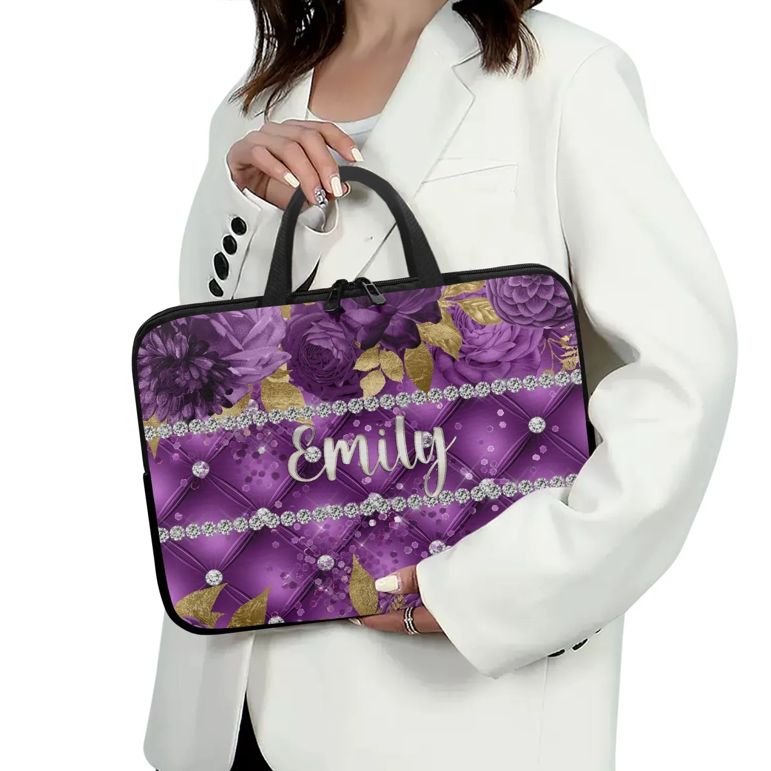 Laptop Sleeve with handles - Purple Floral - Personalised