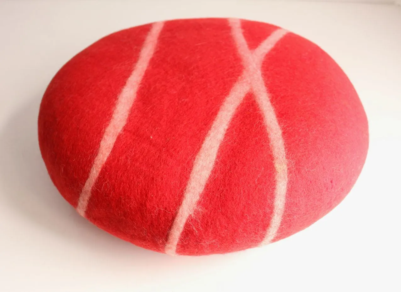 Large Red Designer Felt Round Pillow