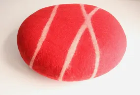 Large Red Designer Felt Round Pillow