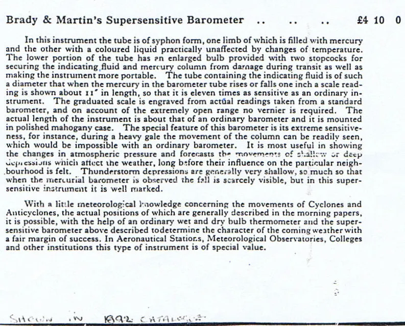 Late Victorian Supersensitive Barometer by Brady & Martin Limited Newcastle