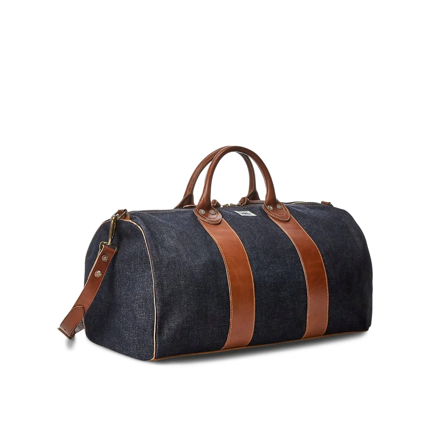 Leather-Trim Denim Duffel Indigo