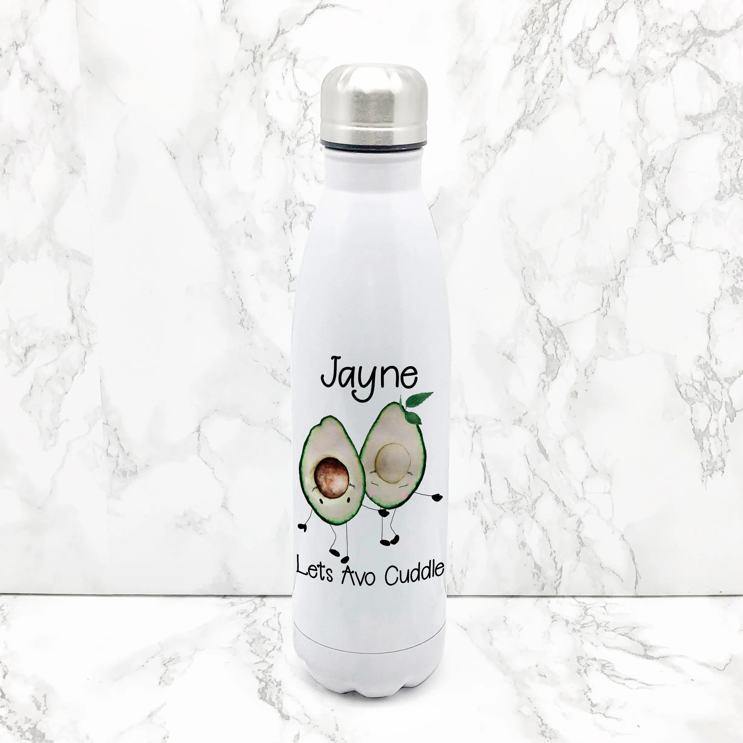 Lets Avo Cuddle Avocado Personalised Travel Flask Water Bottle 500ml