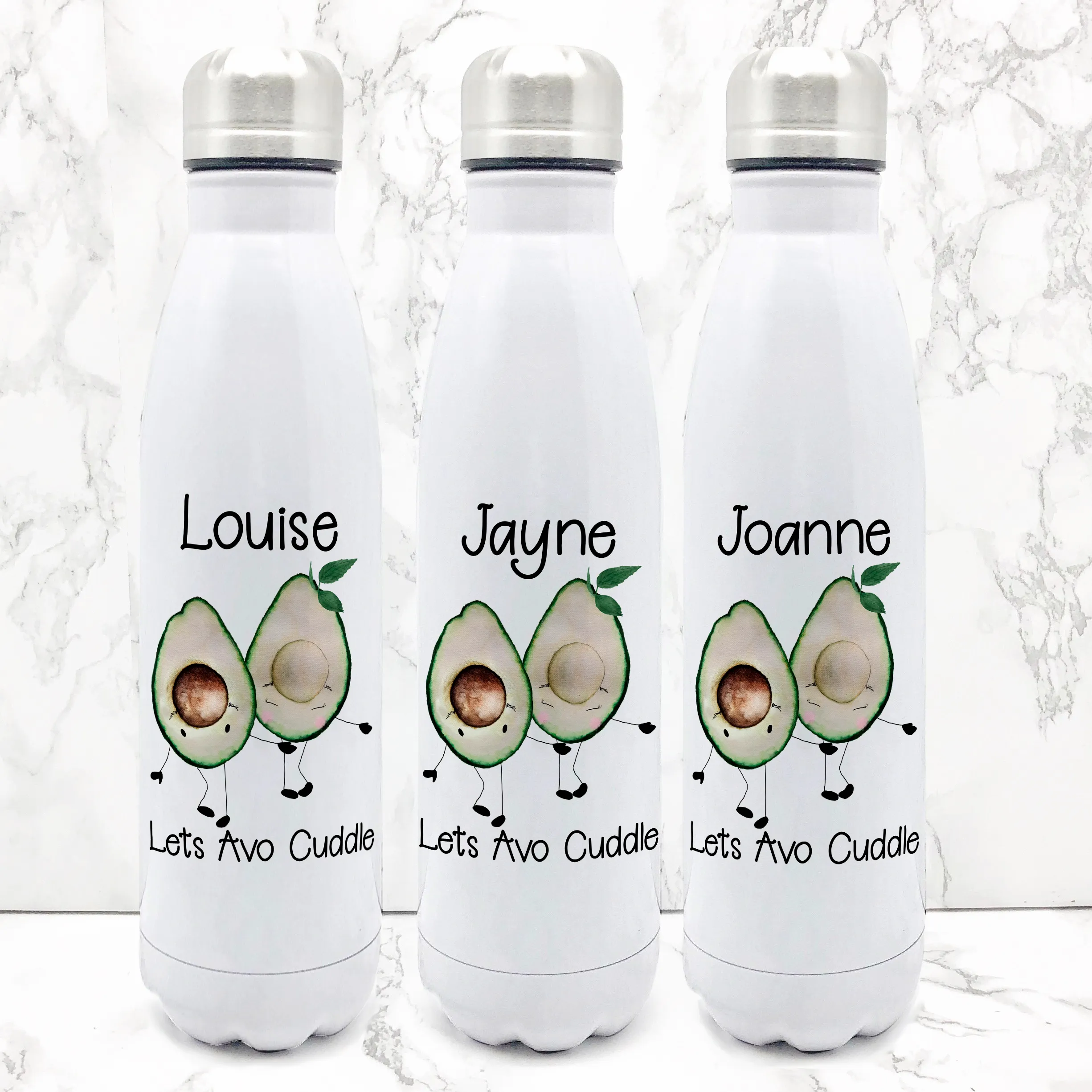 Lets Avo Cuddle Avocado Personalised Travel Flask Water Bottle 500ml