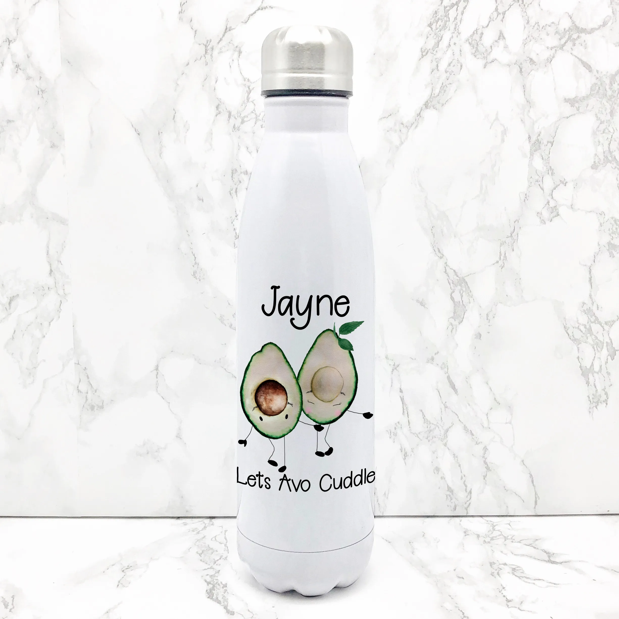 Lets Avo Cuddle Avocado Personalised Travel Flask Water Bottle 500ml