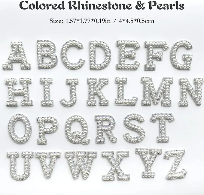 Letter I White Pearl Rhinestone Hot fix Or Sew Patch