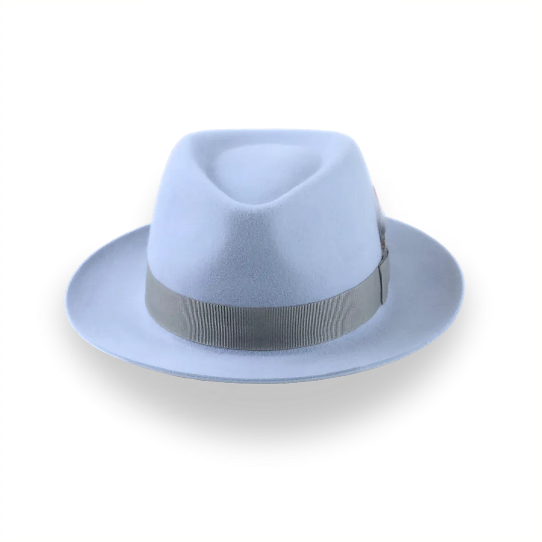 Light Blue Fur Felt Fedora Hat With A Medium Crown | The Clubber