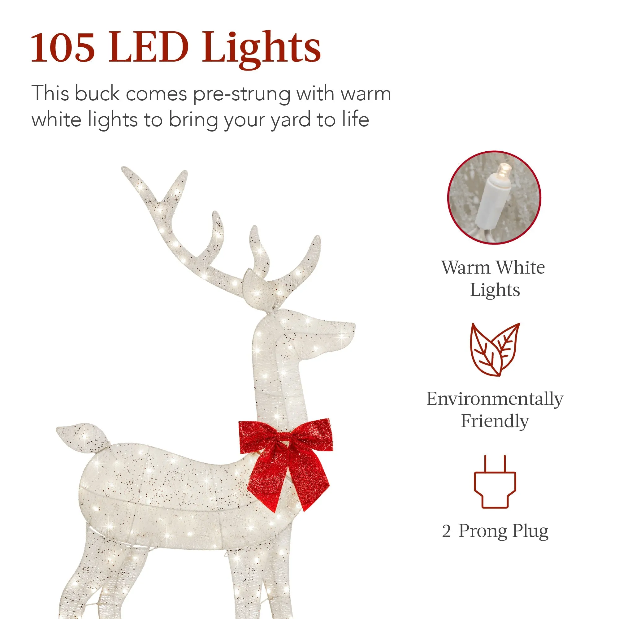 Lighted 2D Christmas Buck Outdoor Decor w/ 105 LED Lights - 5ft