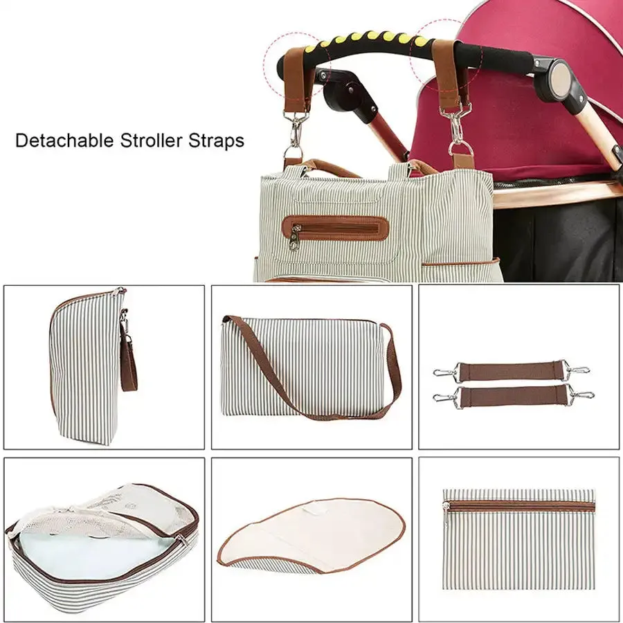 Little Story Diaper Bag Set of 6 with Stroller Hooks (Ivory)