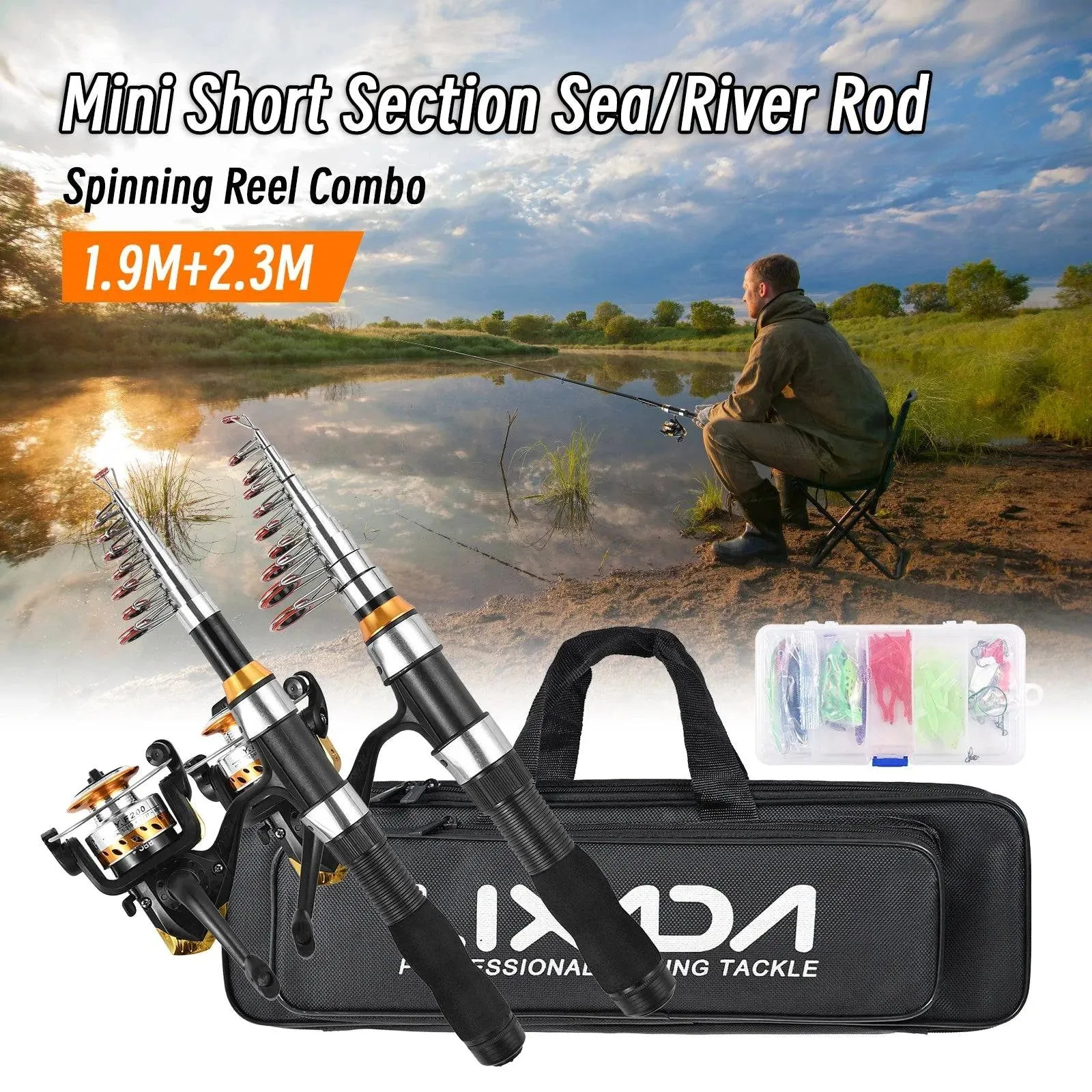 Lixada Fishing Rod Reel Combo Water Drop Set(Complete Kit,1.9m, 2.3 m) Professional Fishing Tackle with Hooks Soft Lures