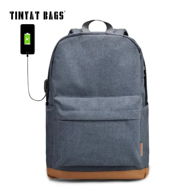 Male Canvas Backpack Gray Casual Rucksacks 15inch Laptop