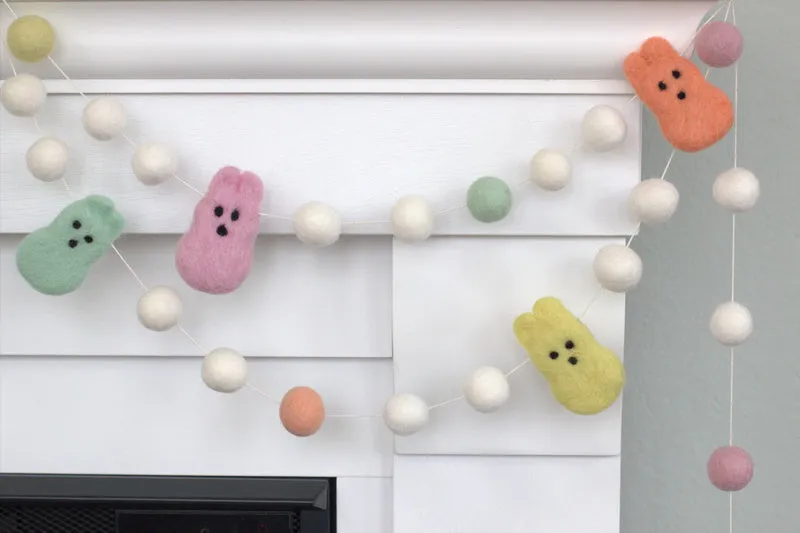 Marshmallow Bunny Easter Garland- White Balls & Pastel Felt Balls