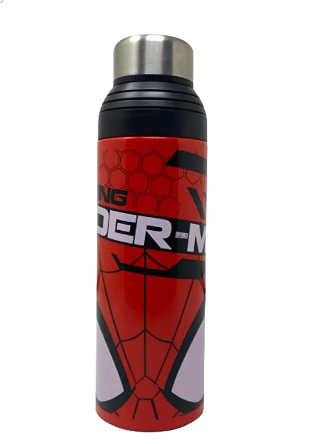 Marvel Spider Man Licensed 304 Stainless Steel Insulated Vacuum Wide Mouth with Detachable Straw Sipper Bottle Flask