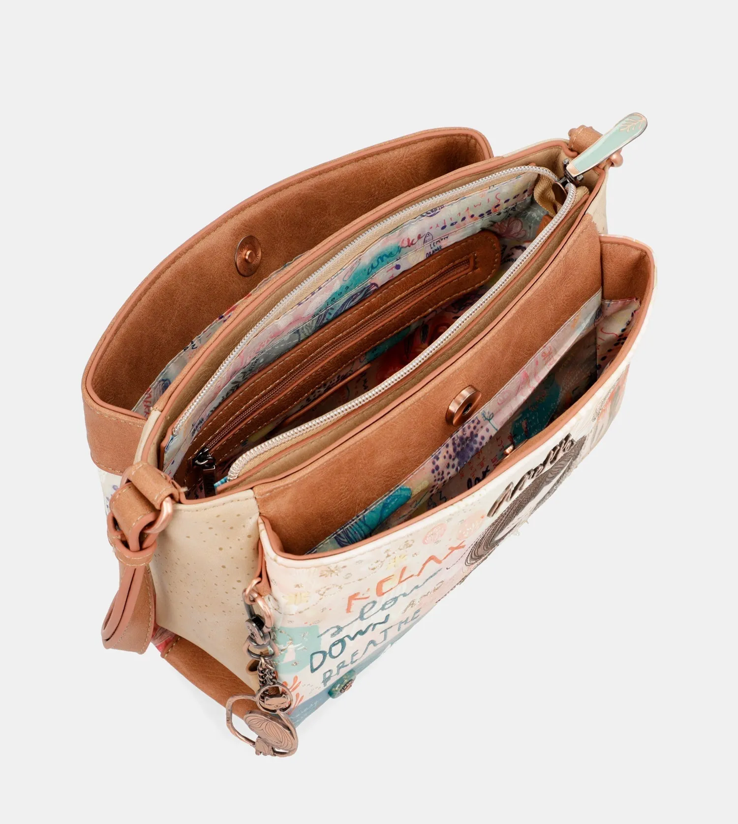 Mediterranean Triple compartment printed crossbody bag