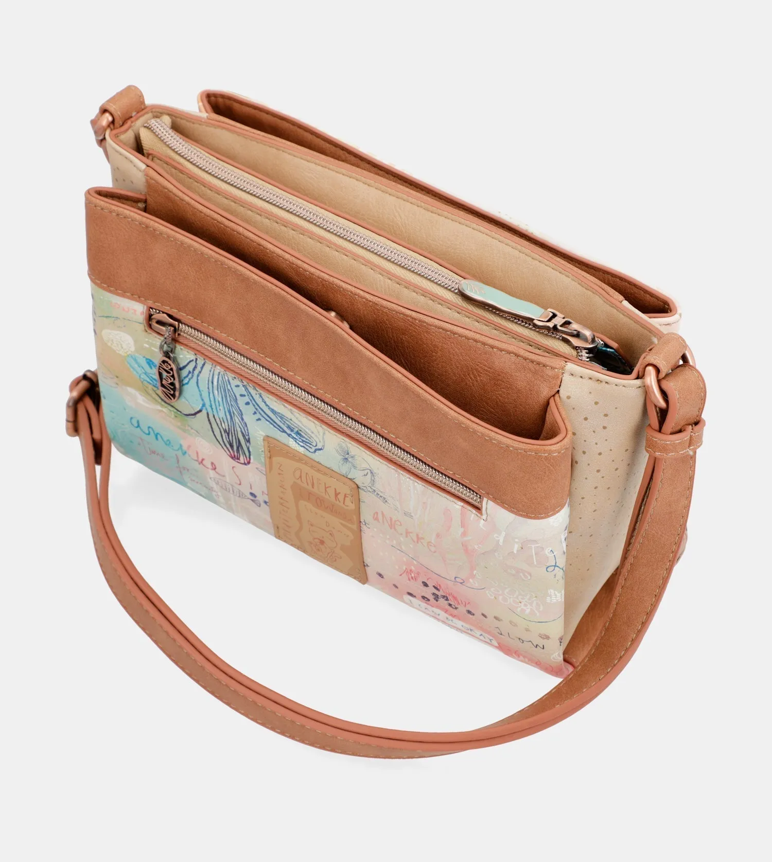 Mediterranean Triple compartment printed crossbody bag