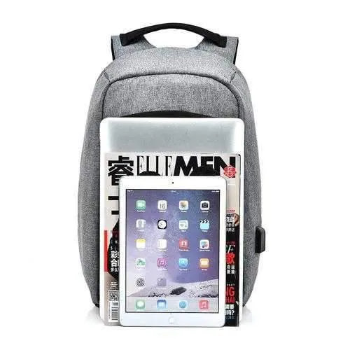 Men Canvas Multifunction Sport Bag Casual Anti Theft 17" Backpack with USB Charging Port