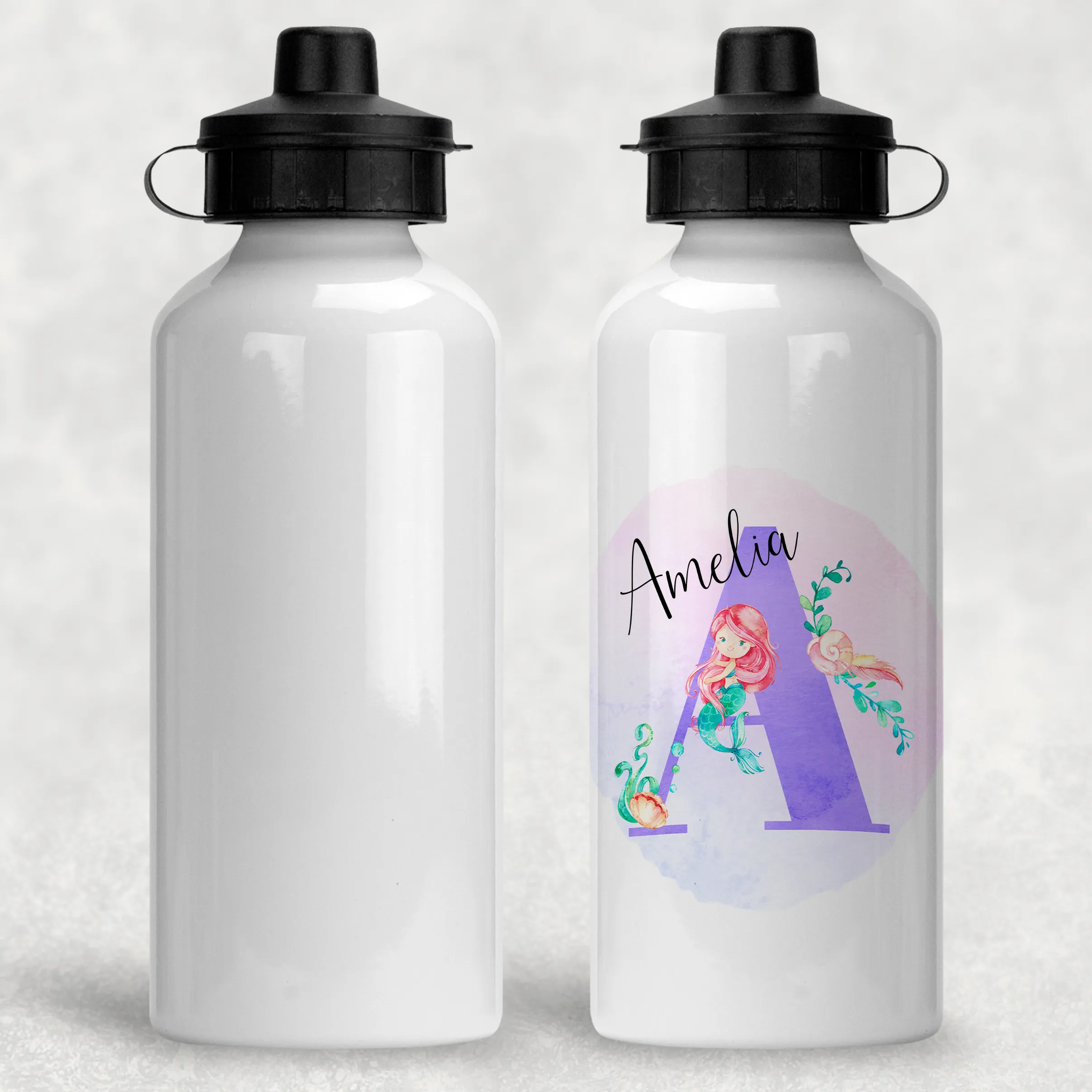 Mermaid Alphabet Personalised Aluminium Water Bottle 400/600ml