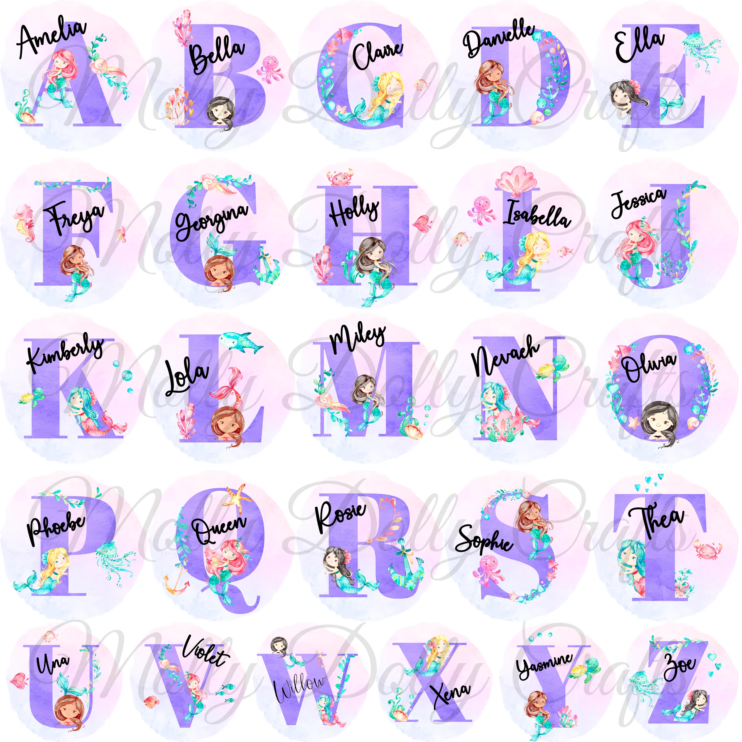 Mermaid Alphabet Personalised Aluminium Water Bottle 400/600ml