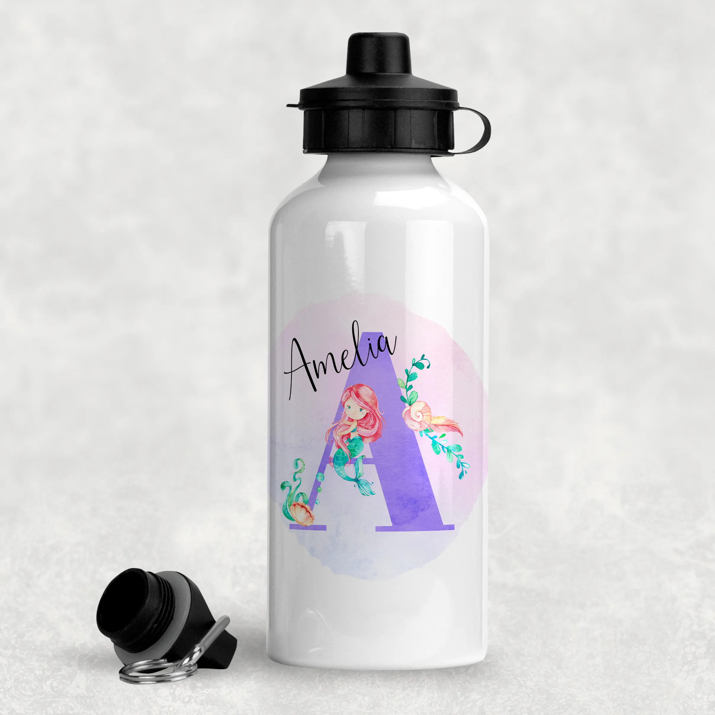 Mermaid Alphabet Personalised Aluminium Water Bottle 400/600ml