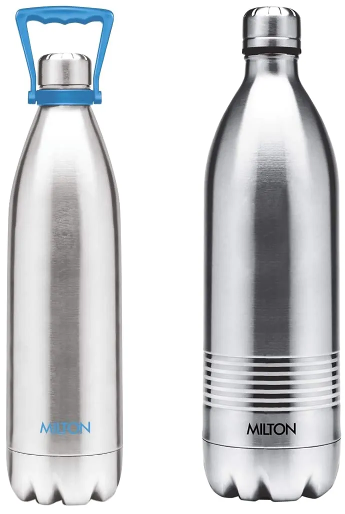 Milton Duo 2200 Thermosteel 24 Hours Hot and Cold Water Bottle with Handle, 2.02ltrs&milton Duo Deluxe 1000 thermosteel hot and Cold Water Bottle,1ltr&milton thermosteel flip lid Flask, 1000ml