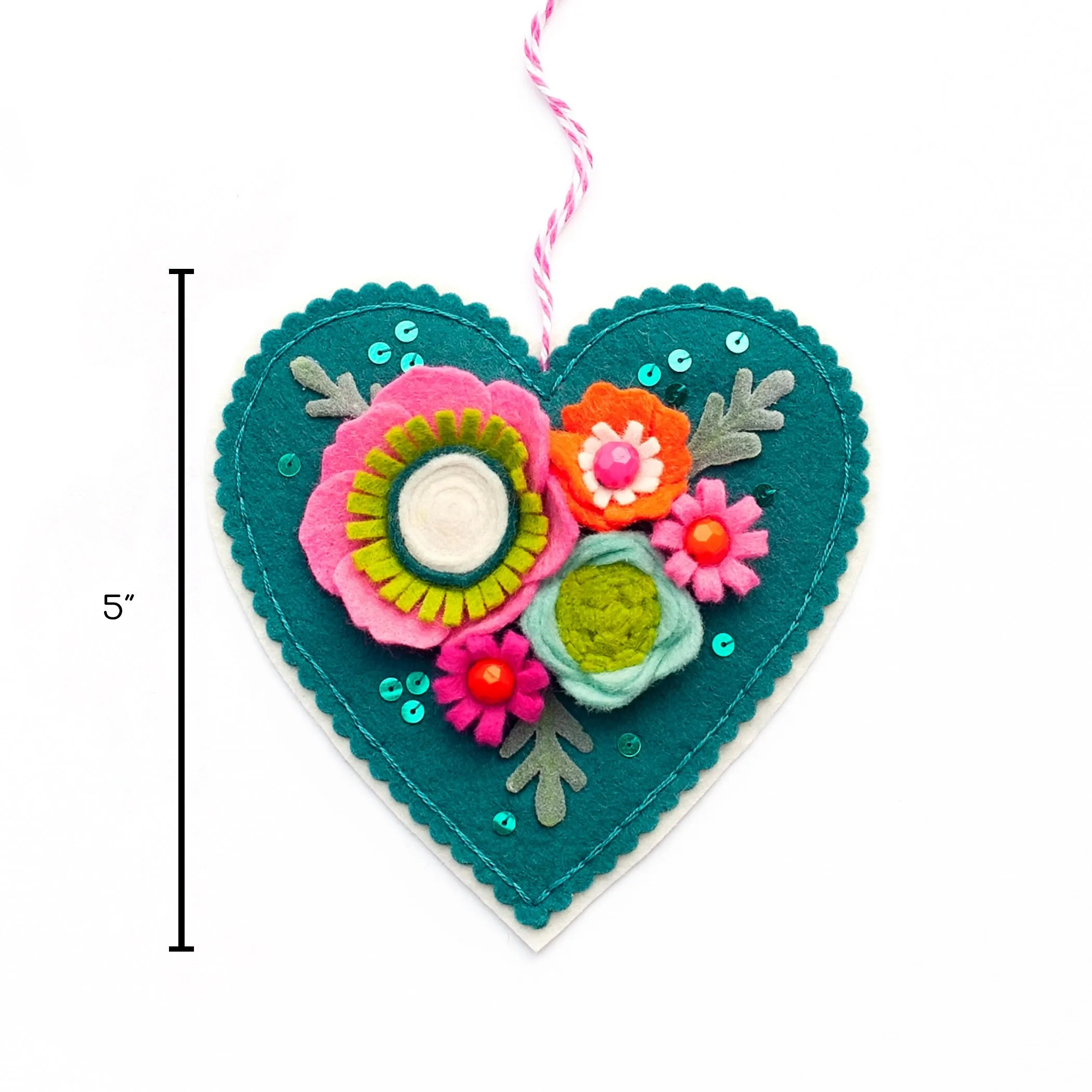 Modern Bouquet Hearts Wool Felt Ornament PDF Pattern