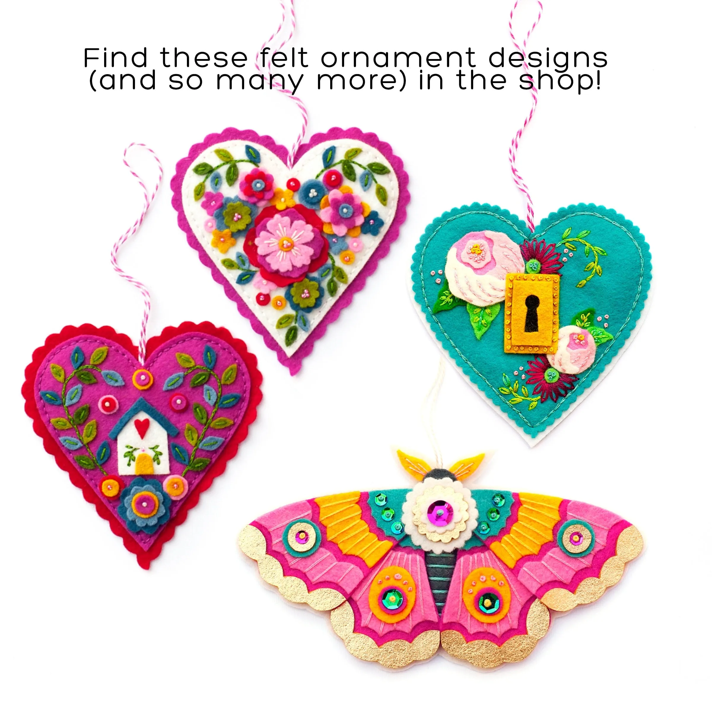 Modern Bouquet Hearts Wool Felt Ornament PDF Pattern