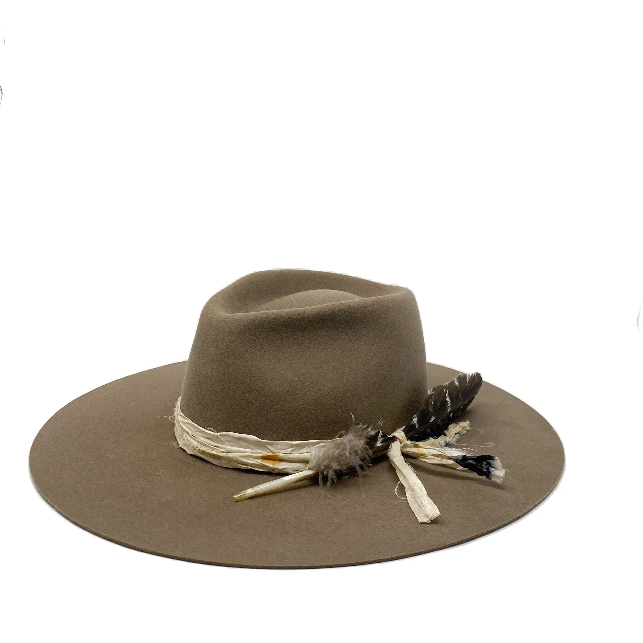 MONTANA FEDORA ALMOND w/ vintage silk wrap