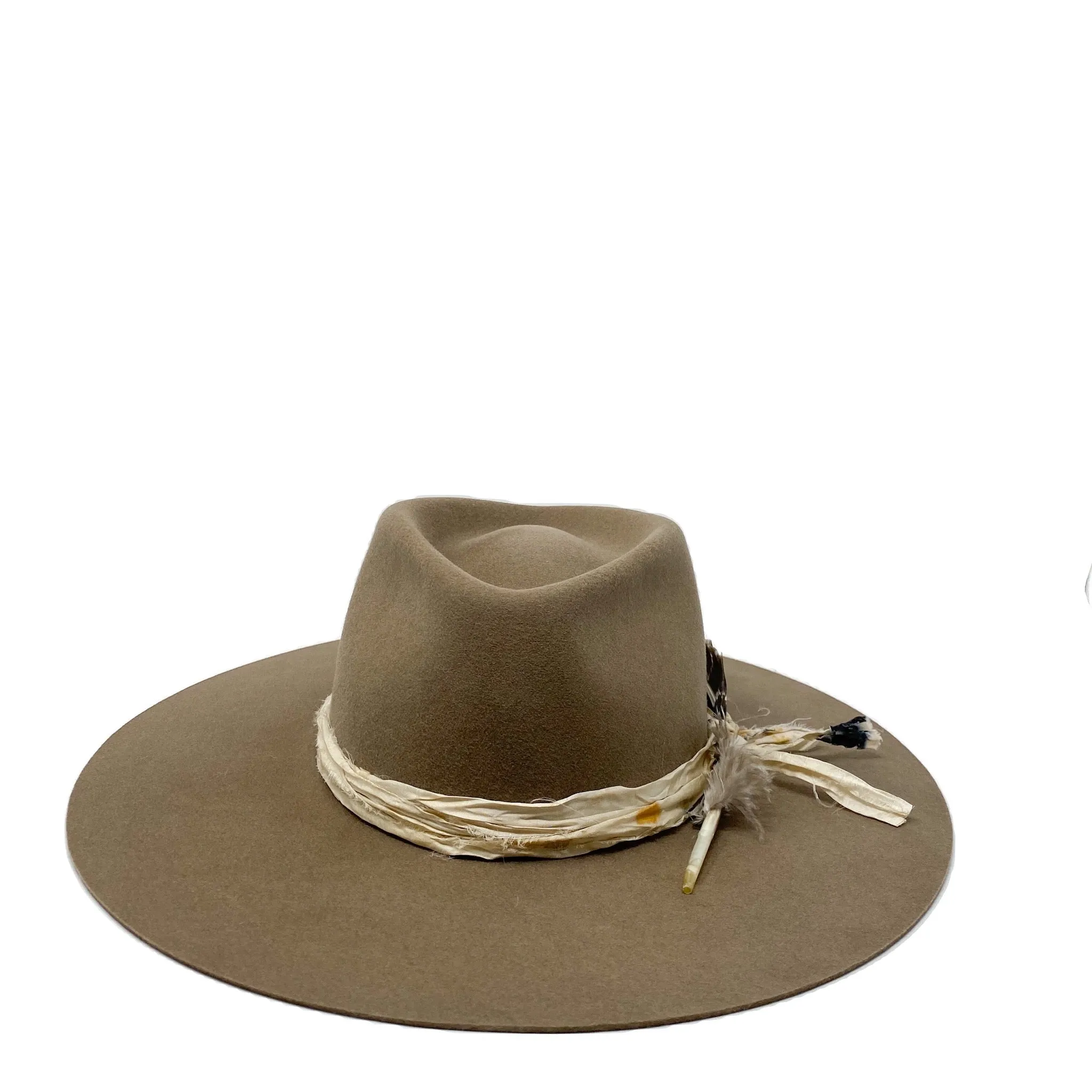 MONTANA FEDORA ALMOND w/ vintage silk wrap