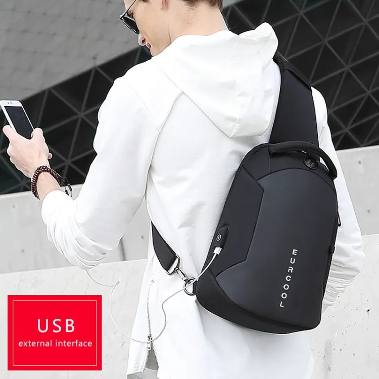 Multi Function Crossbody Bags Men Chest Bag Water Repellent Shoulder Bag with USB Charging Port, Size:L (Black)