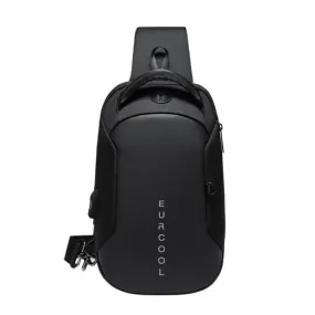 Multi Function Crossbody Bags Men Chest Bag Water Repellent Shoulder Bag with USB Charging Port, Size:L (Black)