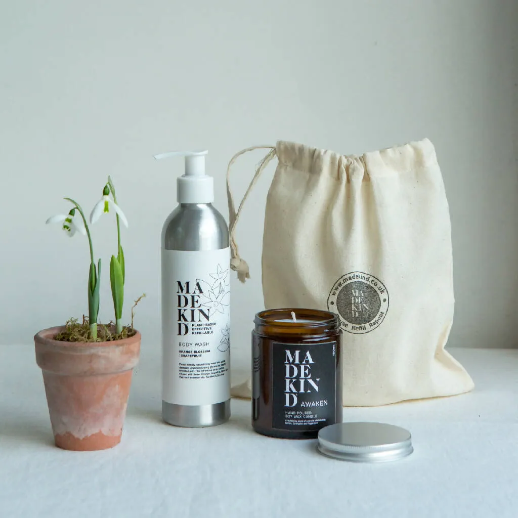 Natural Body Wash & Candle in Gift Bag