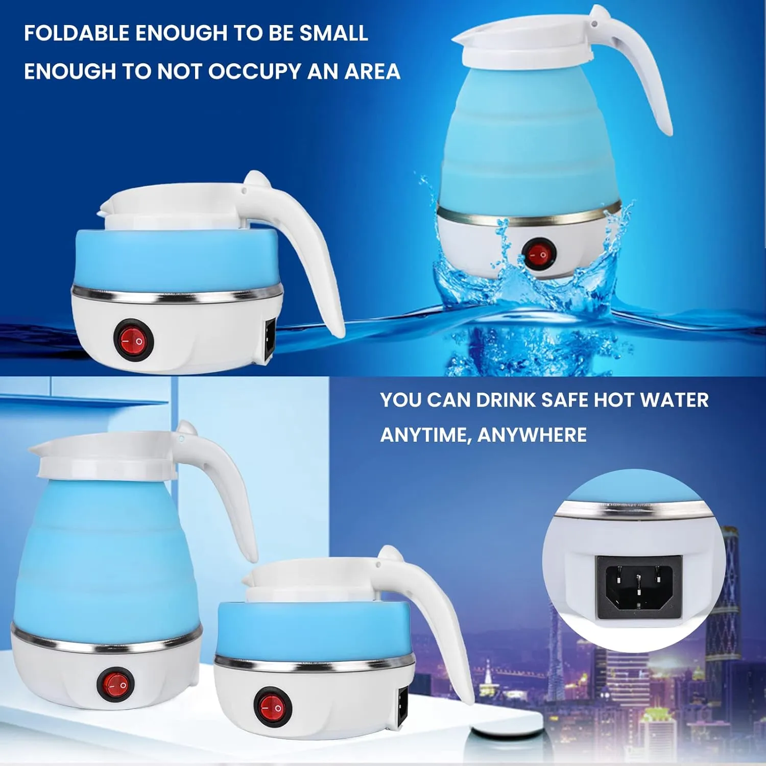 (NET) Portable Silicone Kettle 0.6L