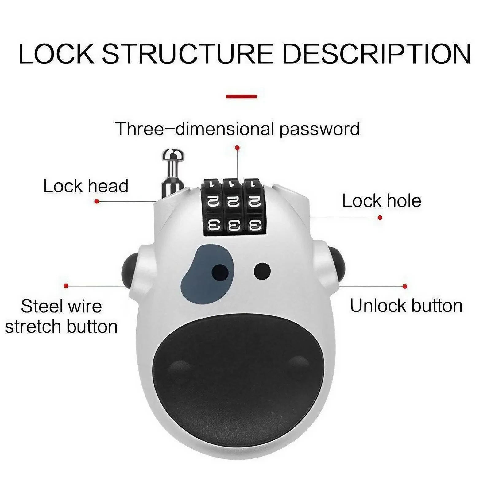 New Anti-theft Lock Bike Motorcycle Helmet Cable Steel Retractable Combination Lock